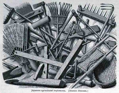 Japanese agricultural implements, from The History of Mankind, Vol.III, by Prof. Friedrich Ratzel, 1898 by English School
